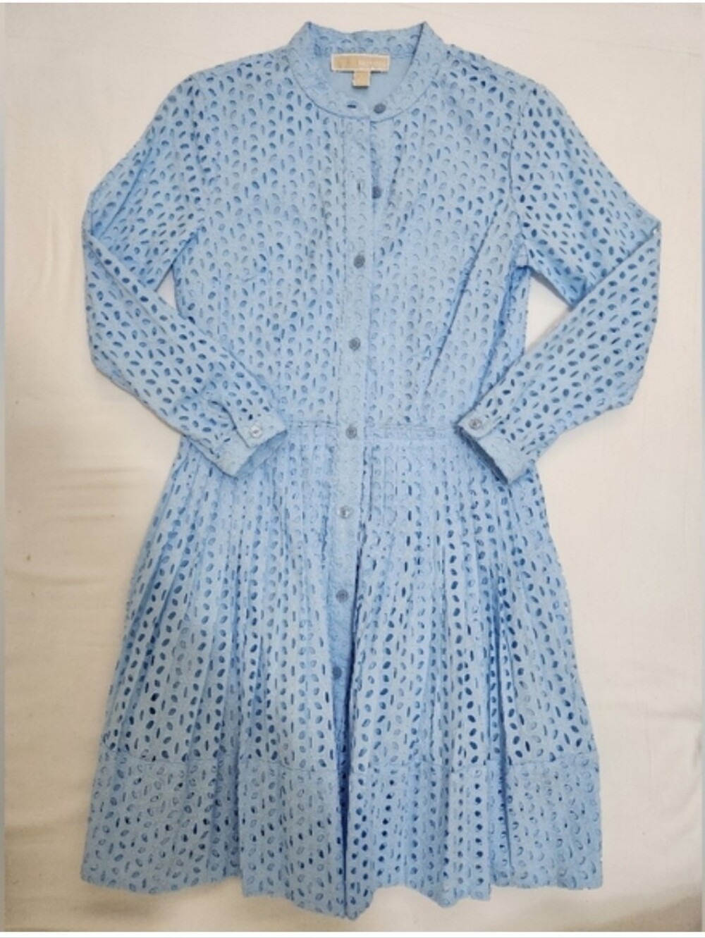 Michael Kors Light Blue Eyelet Long Sleeve Button Dress - Picture 10 of 12